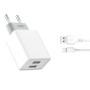 CARREGADOR DE CORRENTE 2X USB + CABO USB-A PARA USB-C DE 1M