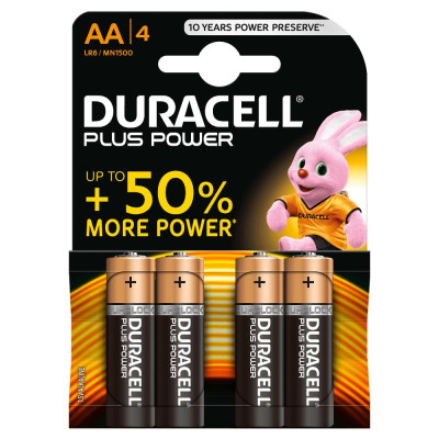 PILHAS ALCALINAS DURACELL PLUS POWER MN1500B4 AA LR6 1.5V ( 4 UNIDADES )
