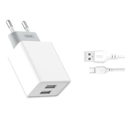 CARGADOR DE CORRIENTE 2X USB + CABLE USB-A A MICROUSB DE 1M
