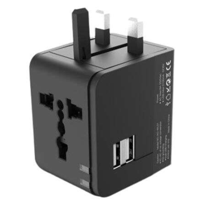 ADAPTADOR DE VIAJE UNIVERSAL - VOLTAJE 110V-240V - 2 PUERTOS USB 2.1A - CONEXIONES UK | EU | AUST | US