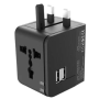 ADAPTADOR DE VIAJE UNIVERSAL - VOLTAJE 110V-240V - 2 PUERTOS USB 2.1A - CONEXIONES UK | EU | AUST | US