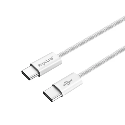 CABO DE CARGA TIPO-C PARA TIPO-C RIXUS RXUC15C – NYLON – 1M – BRANCO