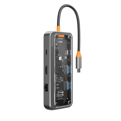 HUB USB-C 8 EM 1 PARA 1X USB 3.0 | 1X USB 2.0 | 1X HDMI | 1X RJ45 | 1X USB-C PD | 1X USB-C DATA 2.0 | 1X SD | 1X TF 8 IN 1