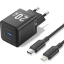 CARREGADOR VENTION GAN – 1X USB TIPO-C + CABO LIGHTNING - 20W - PRETO