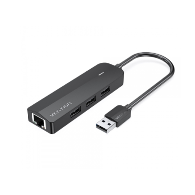 HUB 5 em 1 Vention -  3x USB2.0 | 1 x MicroUSB | 1 x RJ45  - Cor Preto