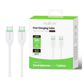CABLE DE CARGA TIPO C A TIPO C RIXUS RXUC18C  - 1M - BLANCO CABLE DE CARGA TIPO C A TIPO C RIXUS RXUC18C  - 1M - BLANCO