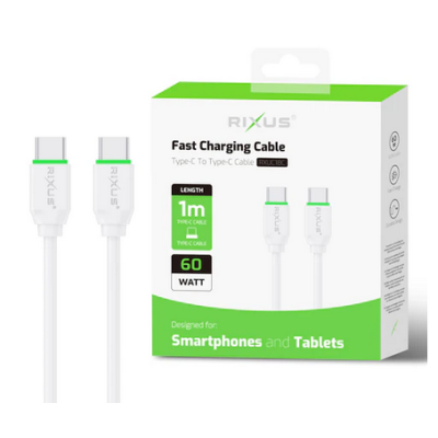 CABLE USB-C TO USB-C RIXUS RXUC18C – 1M – WHITE