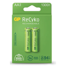 Paquete de 2 pilas recargables AA GP RECYKO de 1300 mAh Paquete de 2 pilas recargables AA GP RECYKO de 1300 mAh