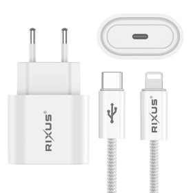 Rixus RXHC20C Fast Charger USB-C to Lightning Cable | 180CM | 20W | White