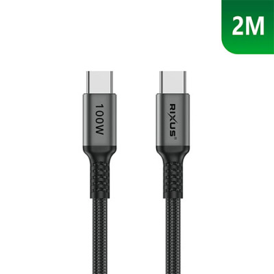 Cable de Carga Rixus USB-C 2.0 a USB-C – 2M 100W - Carga Rápida - Negro